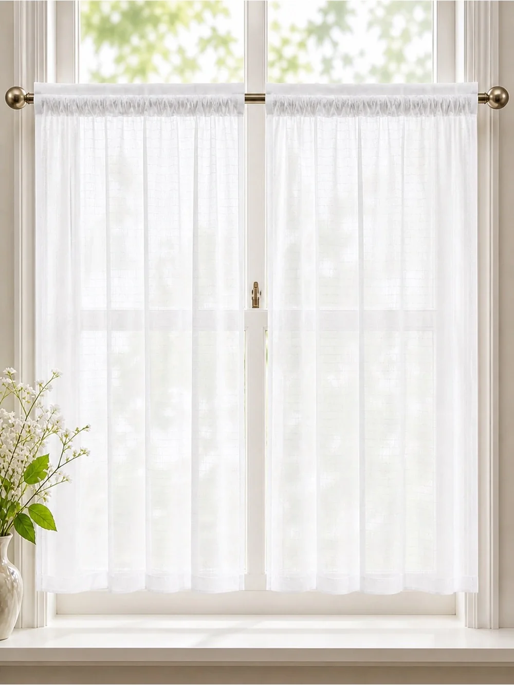 Set of 2 Sheer White Curtain Panel Lightweight Semi-Sheer Window New